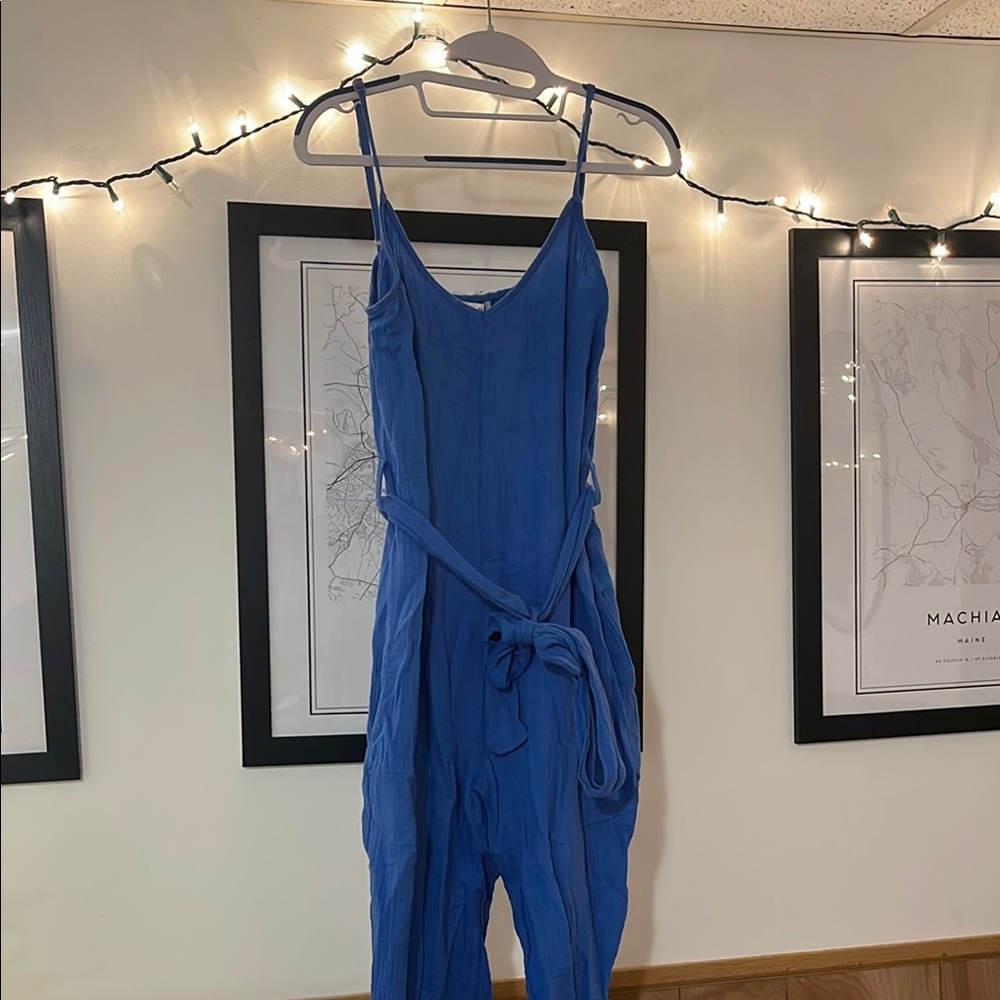 HYFVE Blue Jumpsuit with Wide-Leg Design and Tie Waist